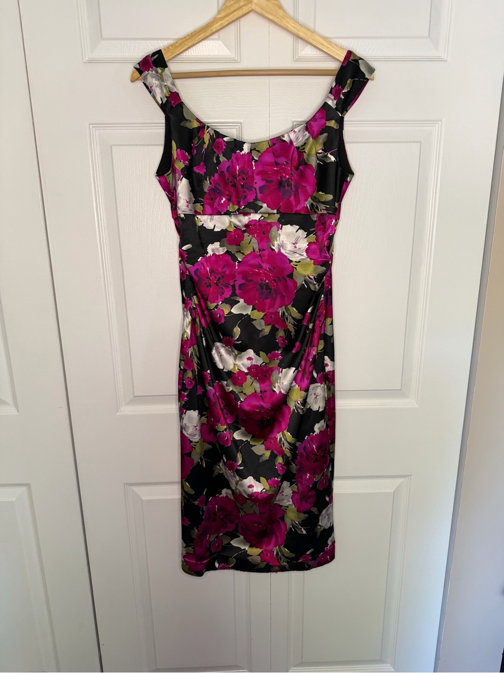 Maggy London Floral Satin Sheath Dress Womens Size 10 Evening Summer Cocktail